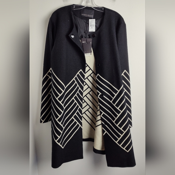 NWT Marina Rinaldi Noto Jacquard Duster wool Coat black gold 22 plus - Picture 4 of 14